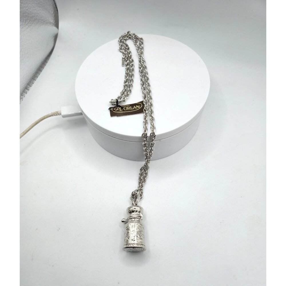 intage D’Orlan Silver Tone Milk Can Pendant Necklace NWT Long Chain